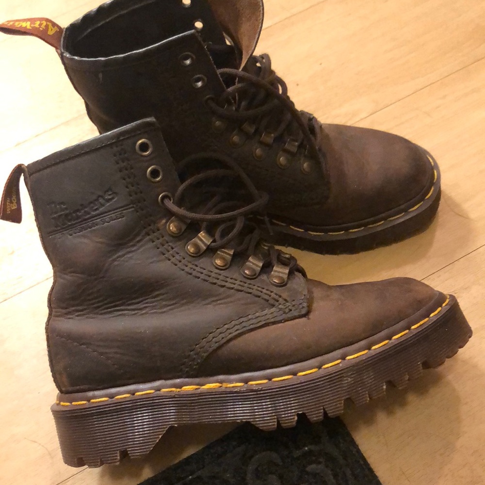 brown leather Dr Marten boots